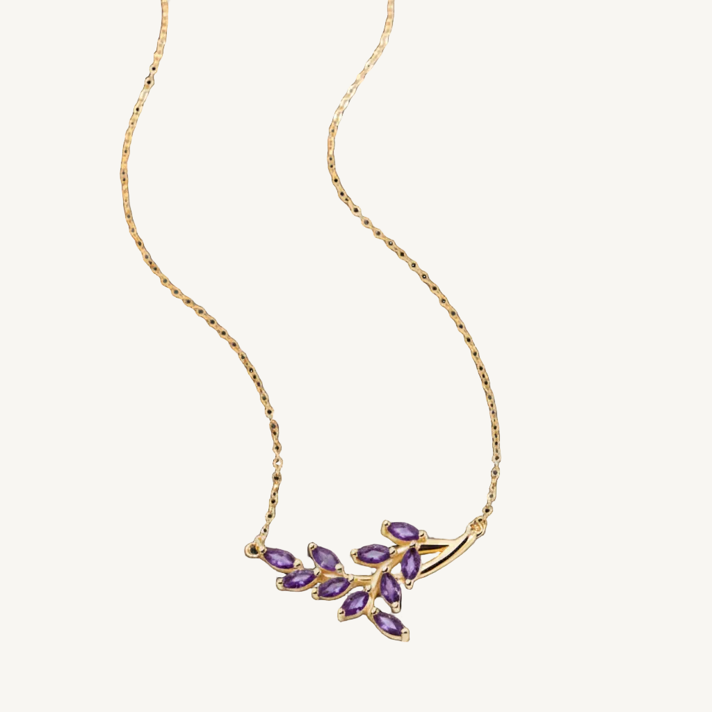 Birthstone Leaf Pendant Necklace in amethyst-february by Seeyoura