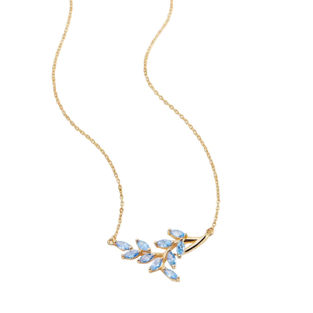 Birthstone Leaf Pendant Necklace in blue-topaz-december by Seeyoura