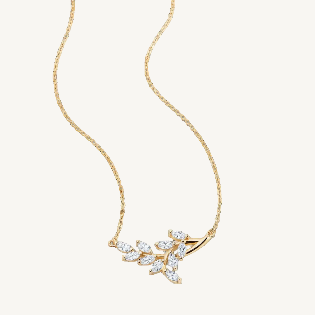 Birthstone Leaf Pendant Necklace in diamond-april by Seeyoura