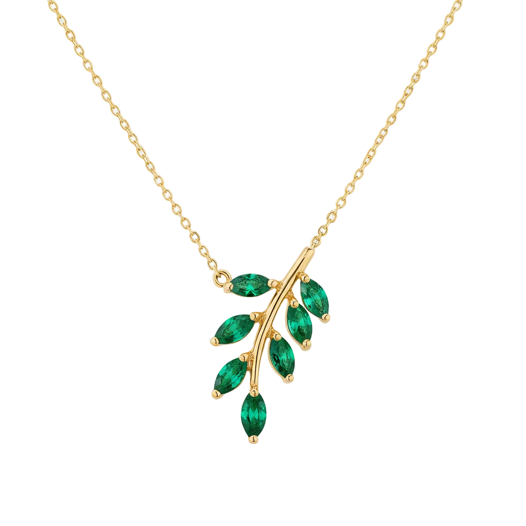 Birthstone Leaf Pendant Necklace in emerald-may by Seeyoura