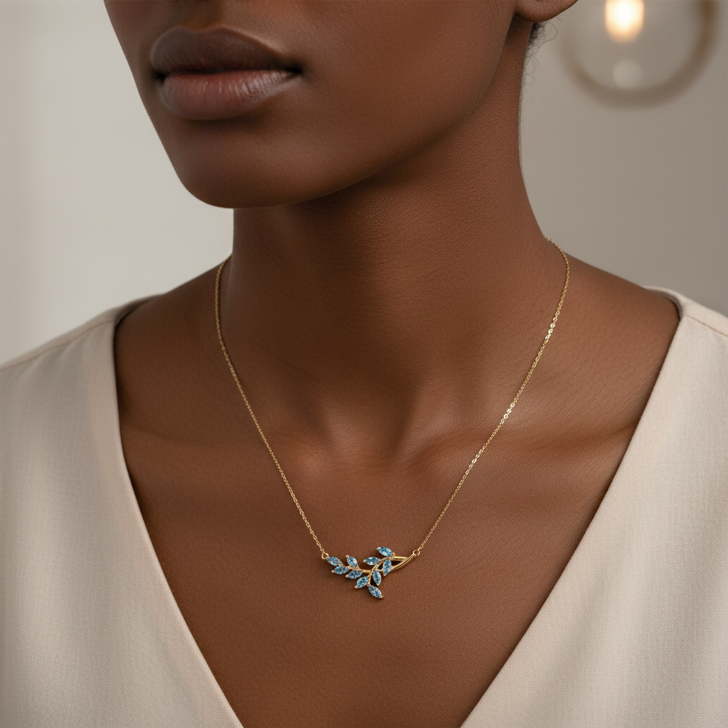 Birthstone Leaf Pendant Necklace by Seeyoura