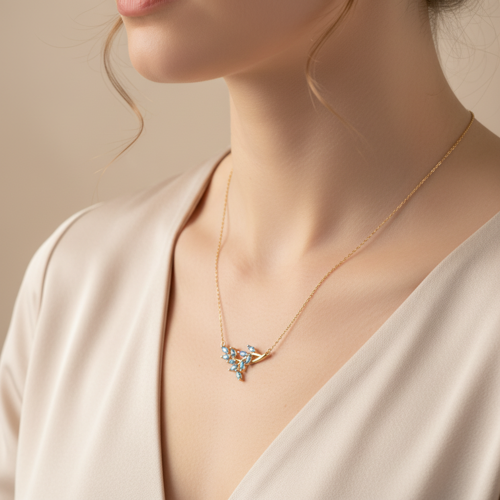 Birthstone Leaf Pendant Necklace by Seeyoura
