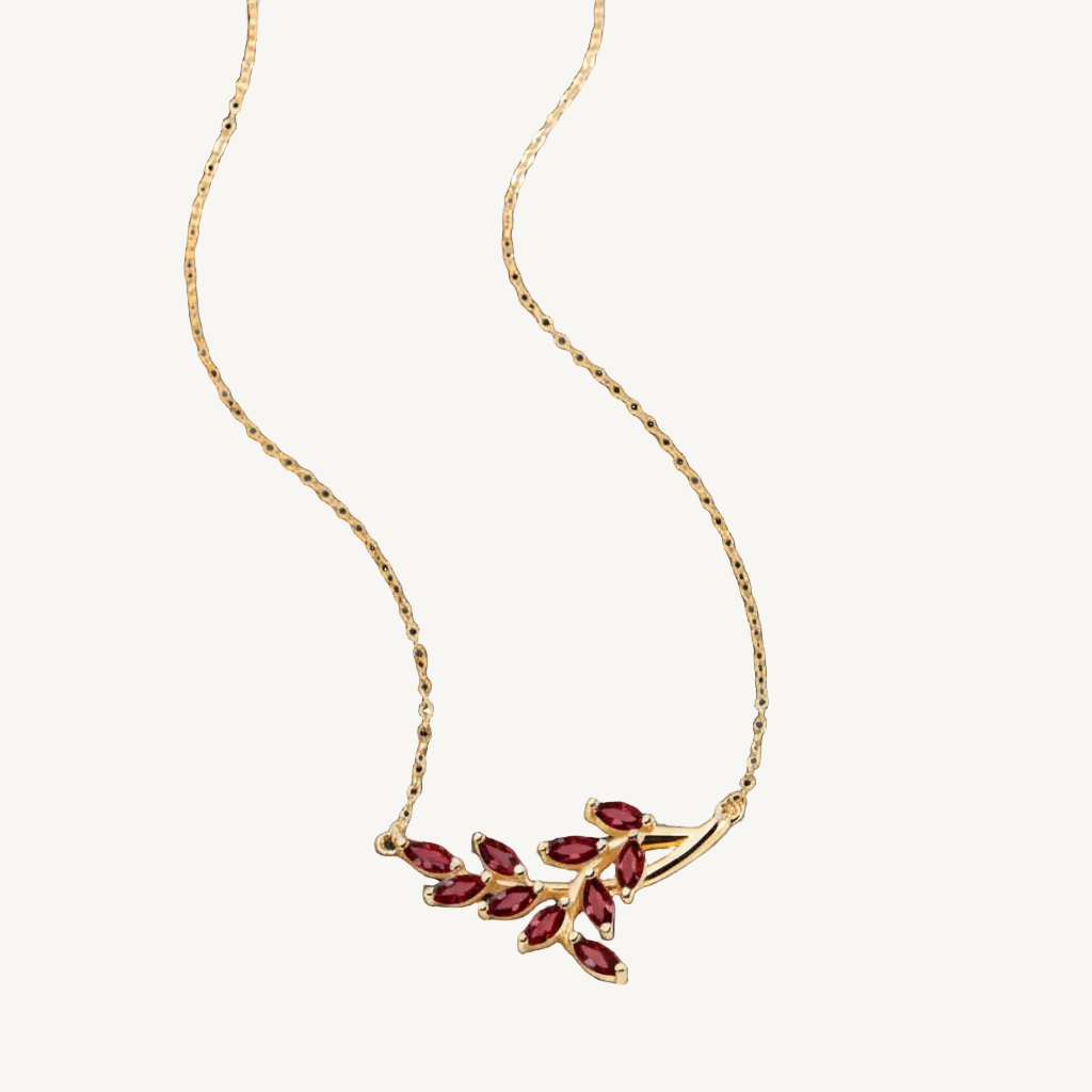 Birthstone Leaf Pendant Necklace in january-garnet by Seeyoura