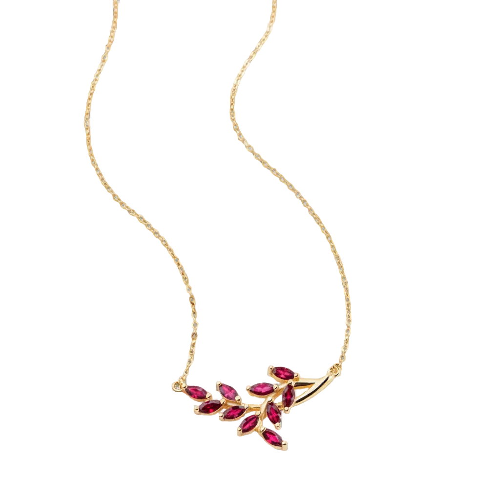 Birthstone Leaf Pendant Necklace in ruby-july by Seeyoura