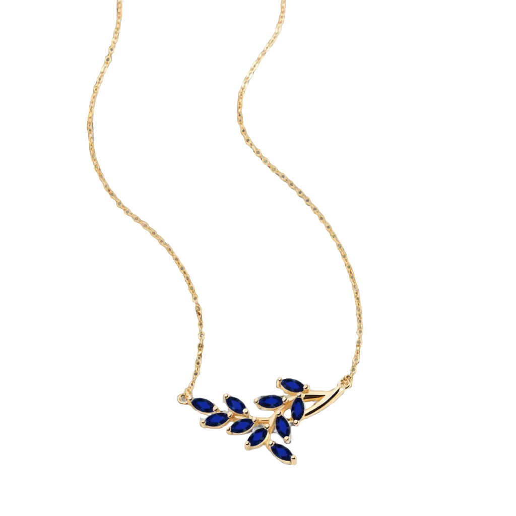 Birthstone Leaf Pendant Necklace in sapphire-september by Seeyoura