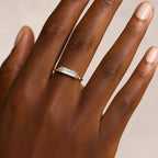 Blue Baguette Zirconia Ring for Women worn on a hand with a deep skin tone