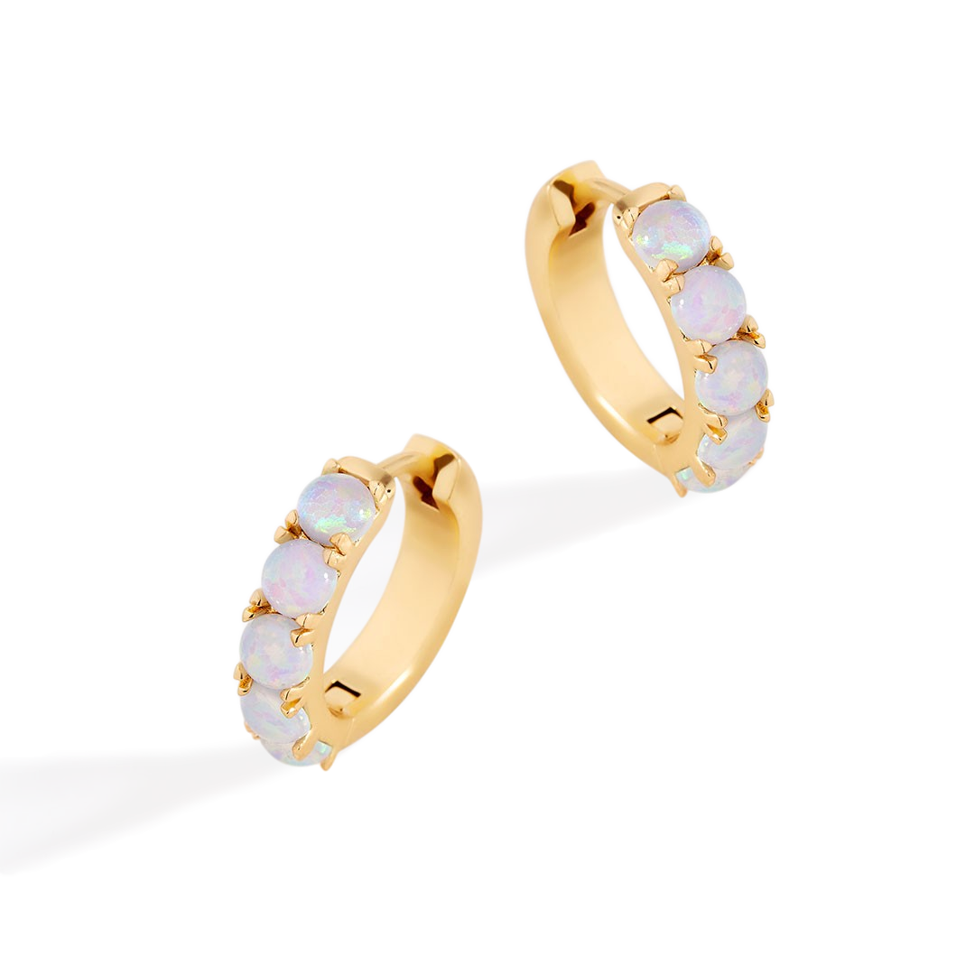 Blue Opal Huggie Earrings by Seeyoura