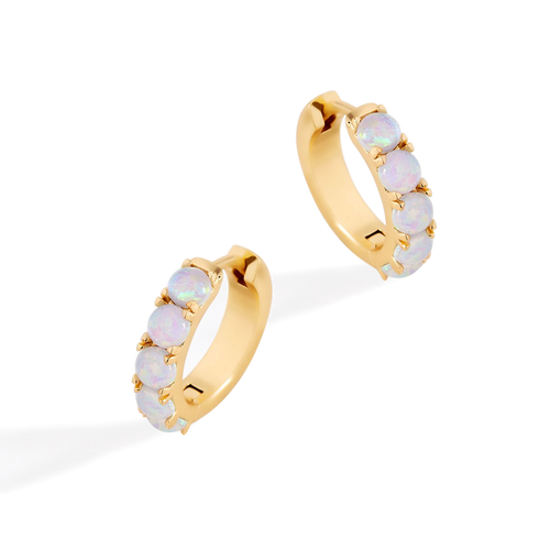 Blue Opal Huggie Earrings by Seeyoura