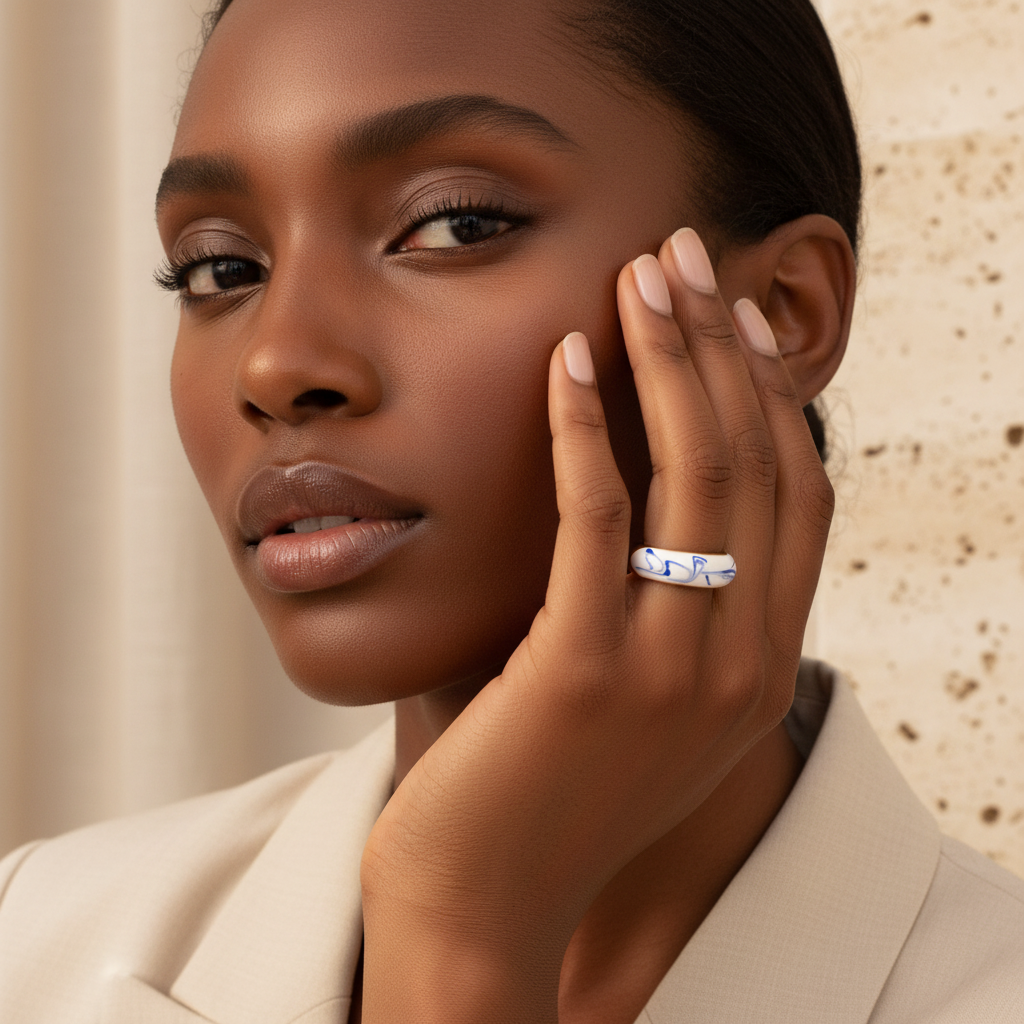 Blue Porcelain Dome Ring by Seeyoura
