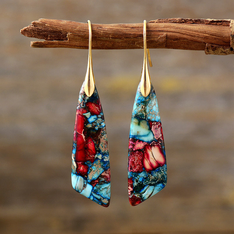 Bohemian Multicolour Jasper Drop Earrings — Gold in color-gold by Seeyoura