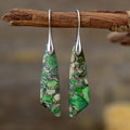 Bohemian Green Stone Drop Earrings — Silver in Green Silver, 1 pair by Seeyoura