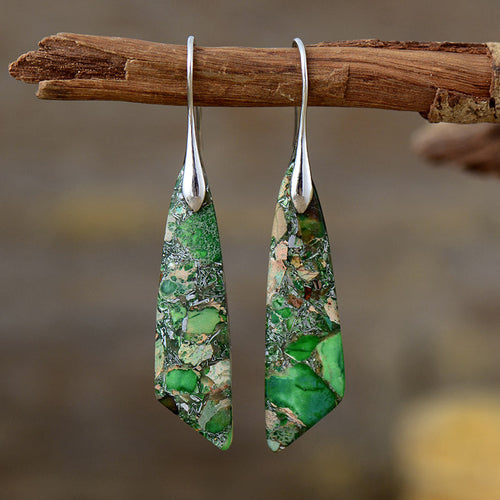 Bohemian Green Stone Drop Earrings — Silver in Green Silver, 1 pair by Seeyoura