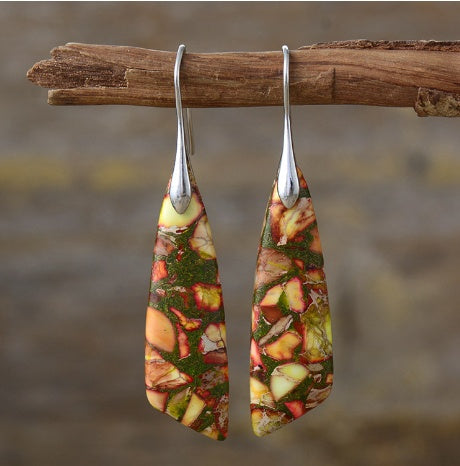 Bohemian Orange Stone Drop Earrings — Silver in Orange Silver by Seeyoura
