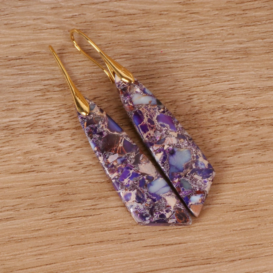 Bohemian Purple Stone Drop Earrings — Gold in Purple Gold by Seeyoura