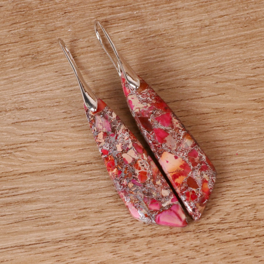 Bohemian Red Stone Drop Earrings — Silver in Red Silver by Seeyoura