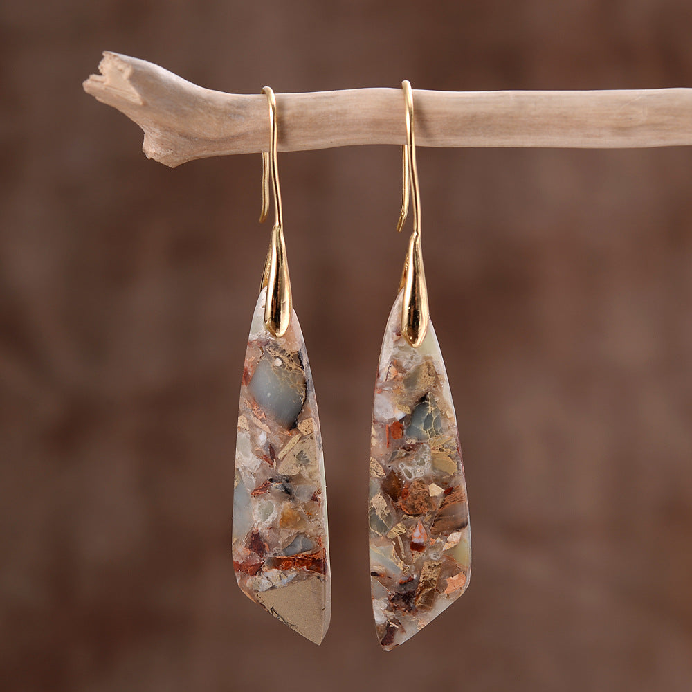 Bohemian Shoushan Drop Earrings — Gold in Bohemian Shoushan Drop Earrings — Gold, 1 pair by Seeyoura