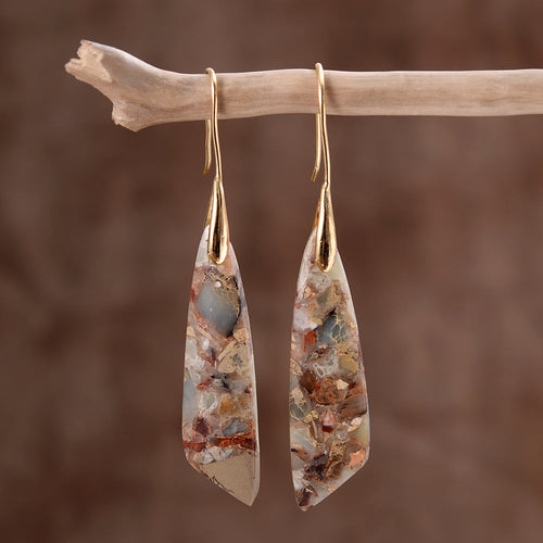 Bohemian Shoushan Drop Earrings — Gold in Bohemian Shoushan Drop Earrings — Gold, 1 pair by Seeyoura