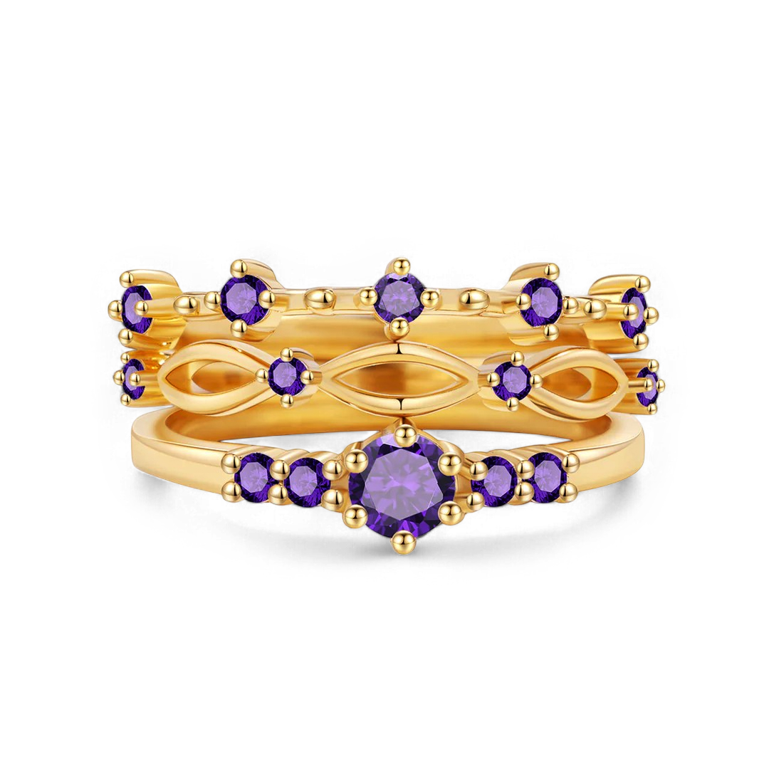 Braided Birthstone Stacking Ring Set in amethyst-february by Seeyoura