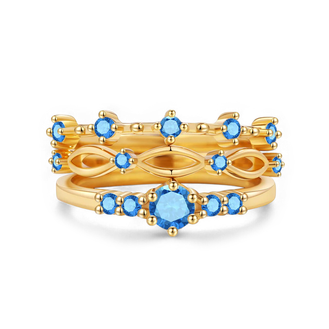 Braided Birthstone Stacking Ring Set in blue-topaz-december by Seeyoura