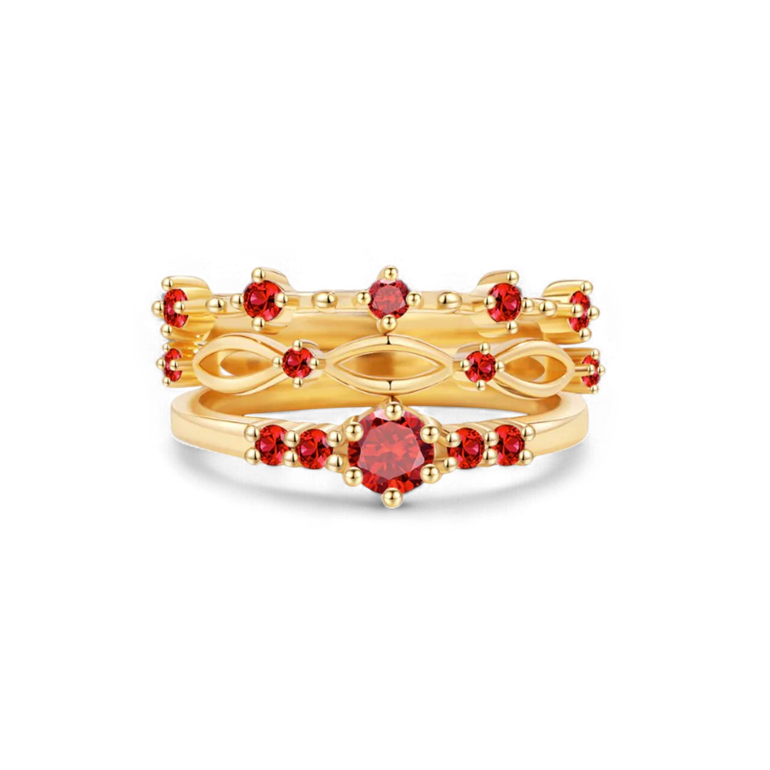 Braided Birthstone Stacking Ring Set in january-garnet by Seeyoura