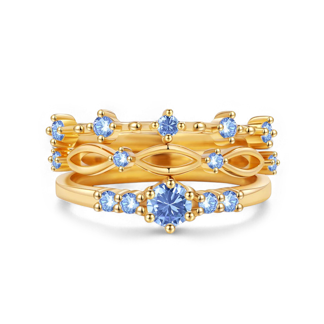 Braided Birthstone Stacking Ring Set in march-aquamarine by Seeyoura