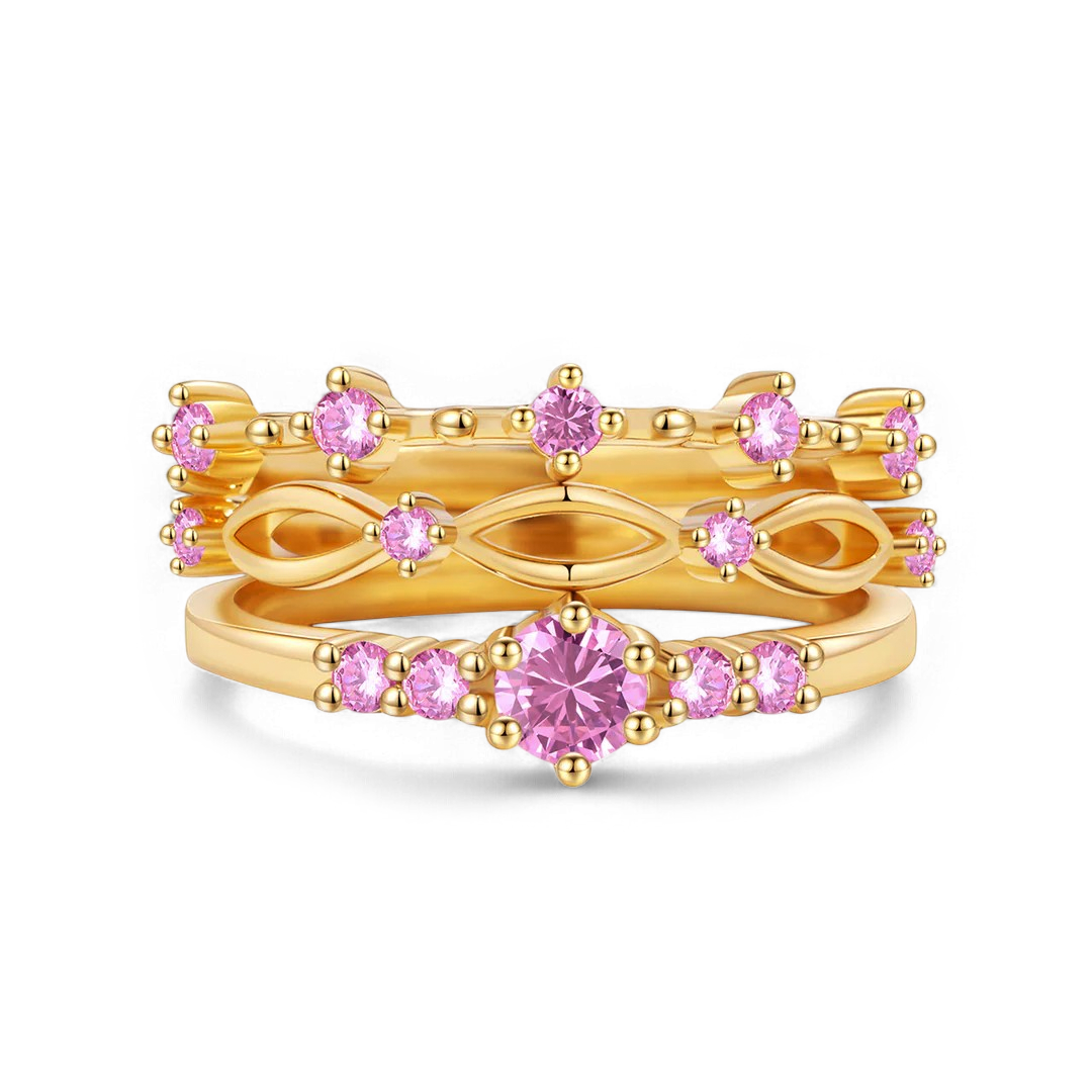 Braided Birthstone Stacking Ring Set in pink-tourmaline-october by Seeyoura