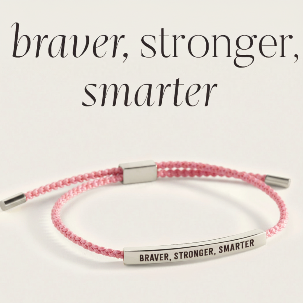 Braver, Stronger, Smarter Inspire Bracelet in Pink, silver by Seeyoura