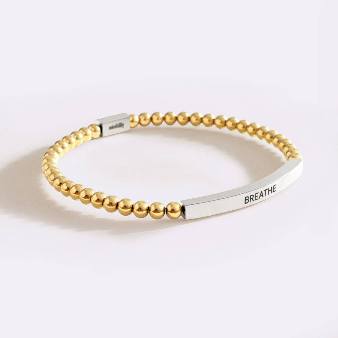 Breathe Beaded Inspire Bracelet in silver-plate-with-gold-beads by Seeyoura