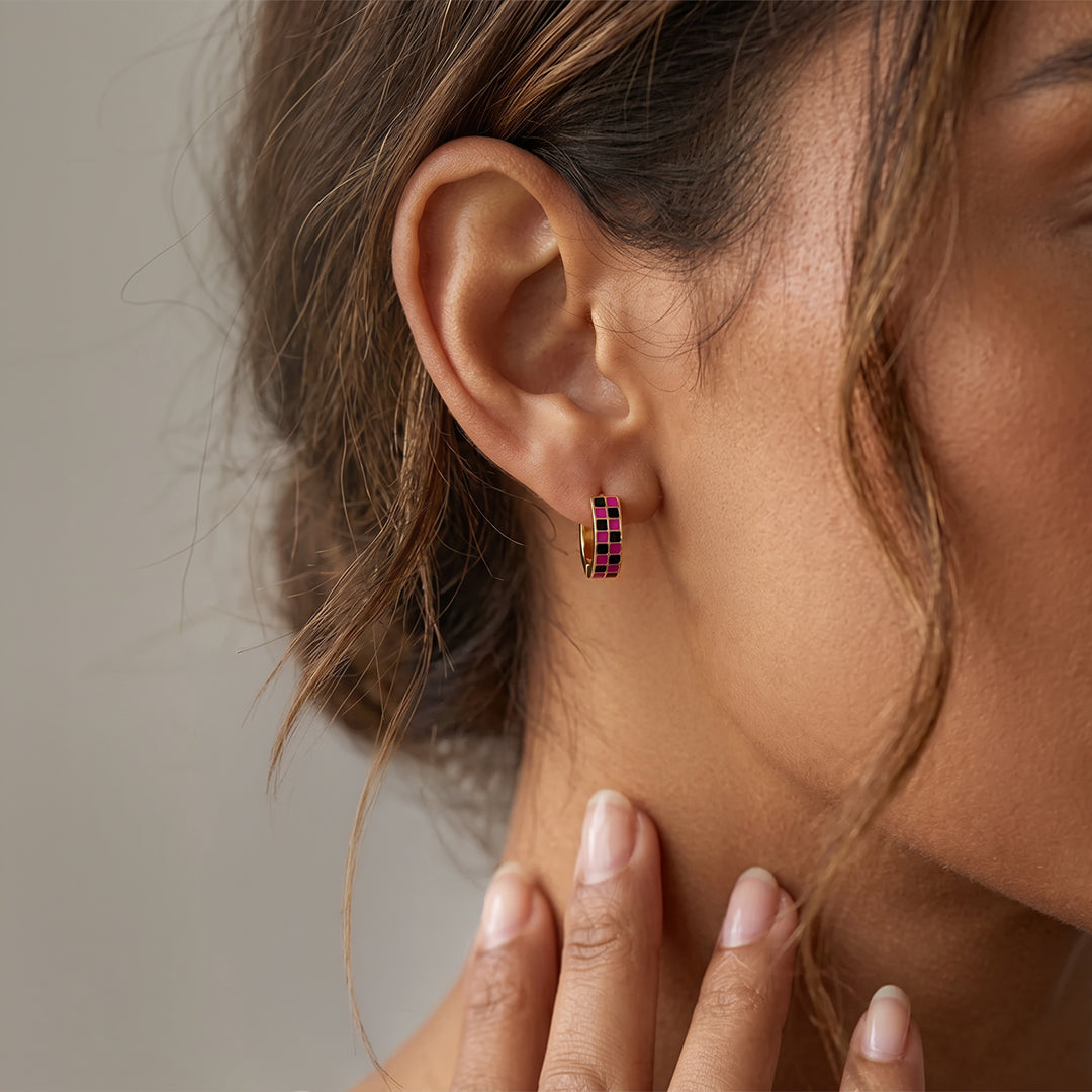 Checkered Hoop Earrings by Seeyoura