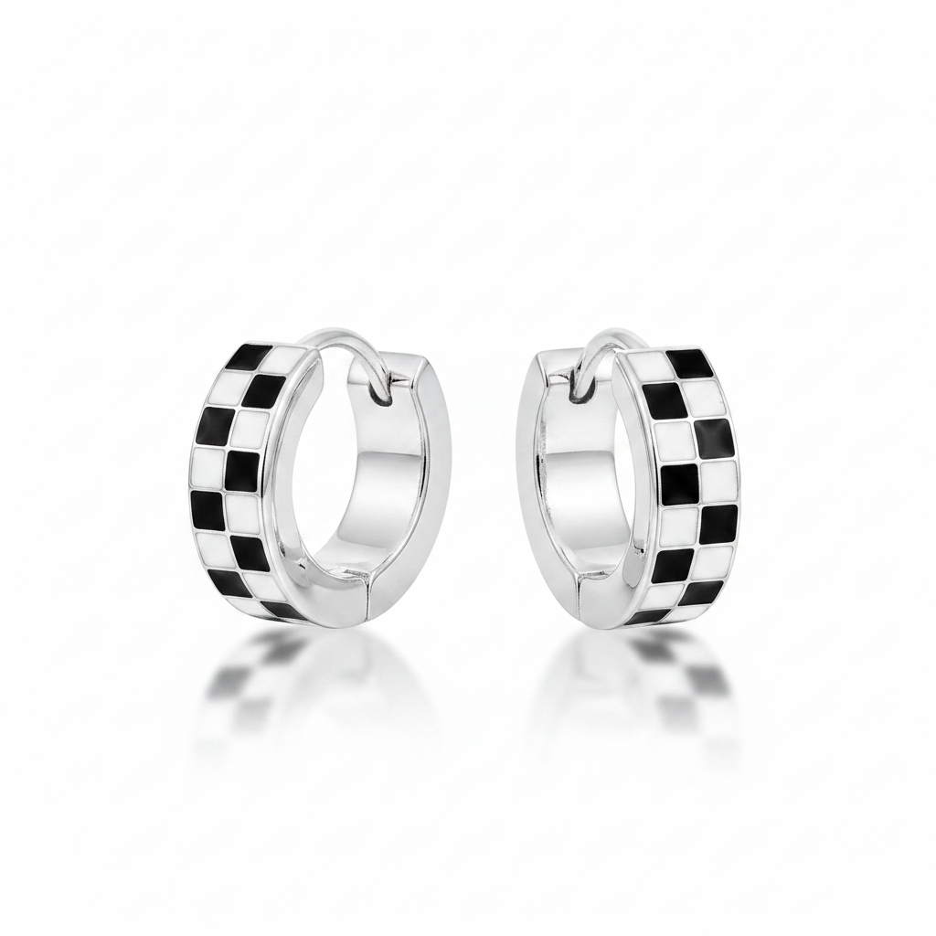 Checkered Hoop Earrings in silver, Black & White by Seeyoura