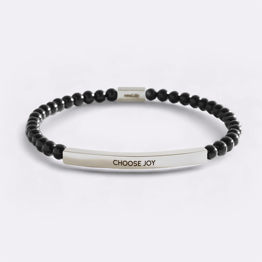 Choose Joy Beaded Inspire Bracelet in silver-plate-with-onyx-beads by Seeyoura