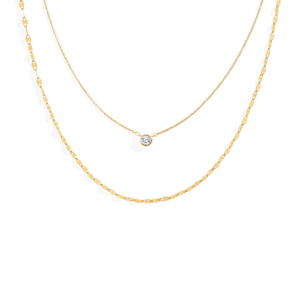 Classic Bezel Necklace and Petal Chain Set in 18-k-gold-over-sterling-silver by Seeyoura