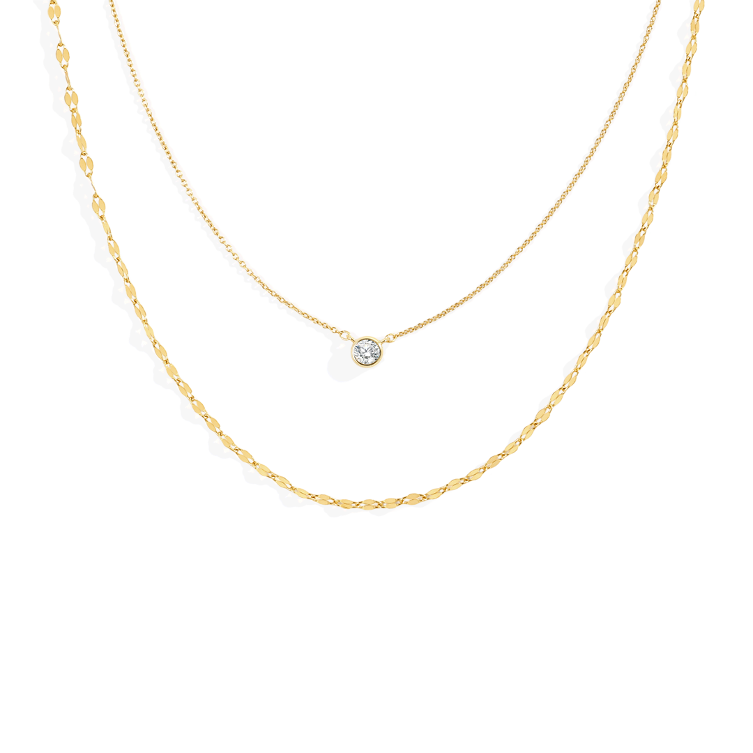 Classic Bezel Necklace and Petal Chain Set in 18-k-gold-over-sterling-silver by Seeyoura