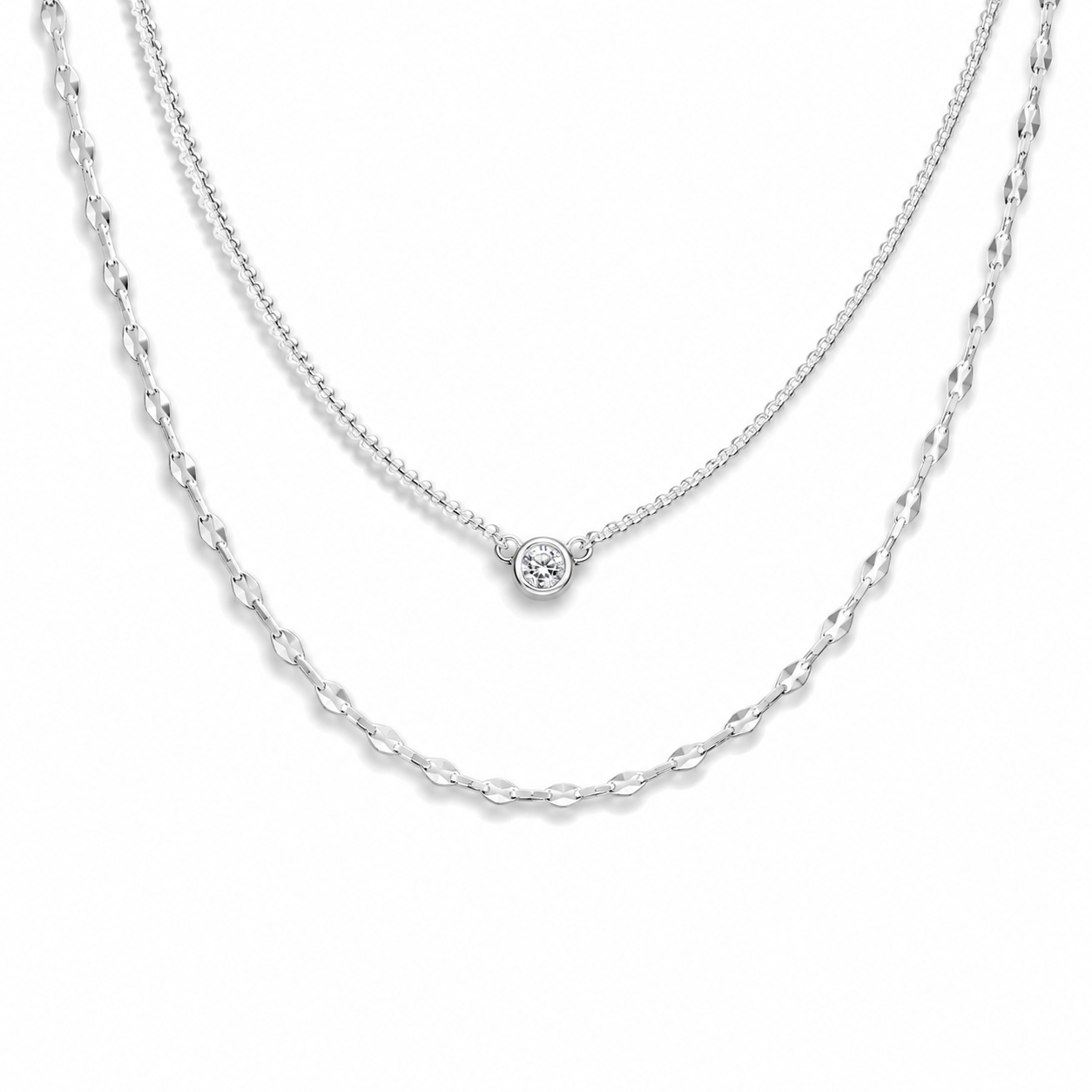 Classic Bezel Necklace and Petal Chain Set in 925-sterling-silver by Seeyoura