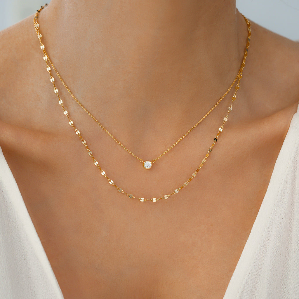 Classic Bezel Necklace and Petal Chain Set by Seeyoura