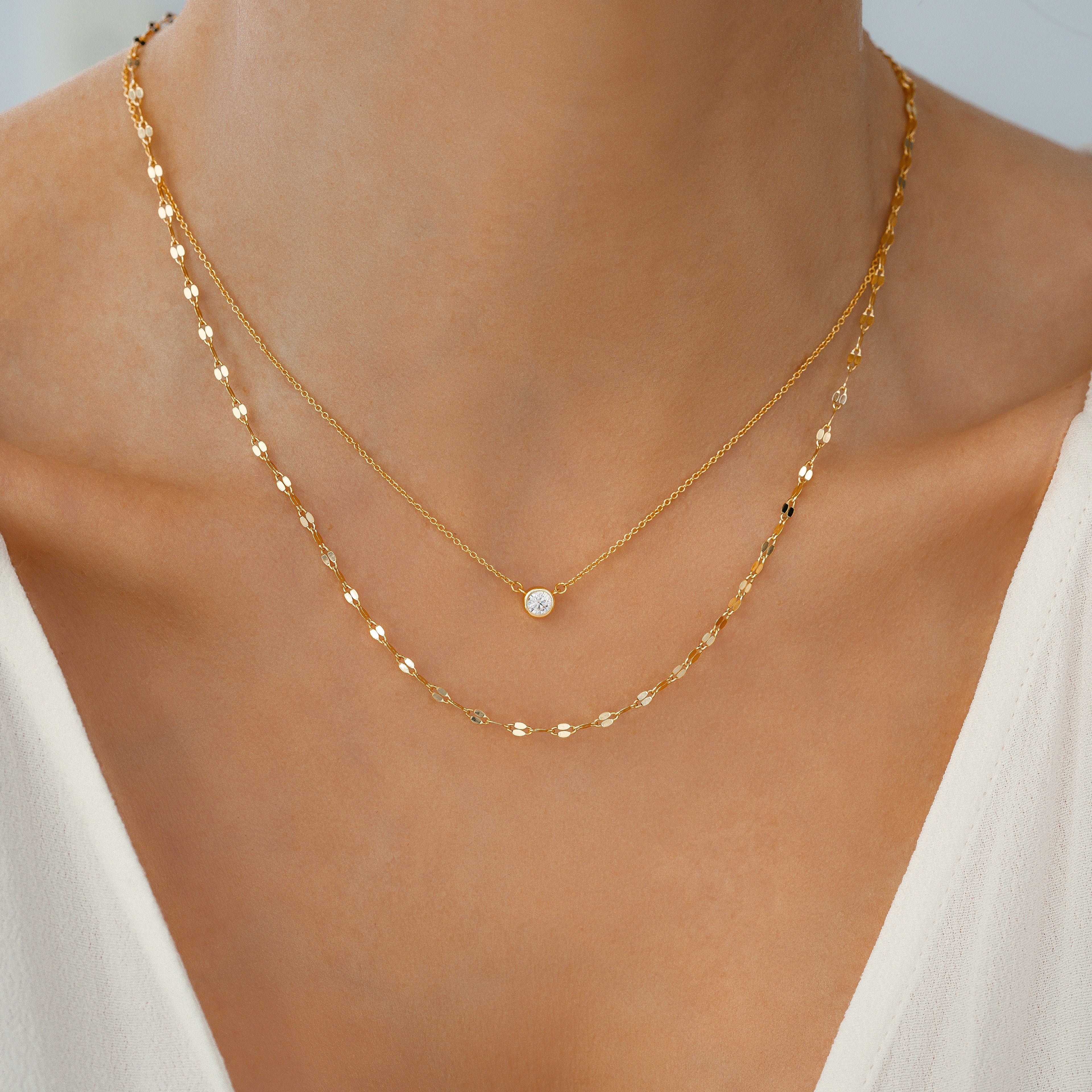 Classic Bezel Necklace and Petal Chain Set by Seeyoura