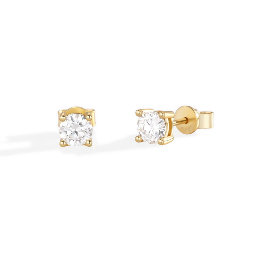 Classic Diamond Stud Earrings in 18-k-gold-over-sterling-silver, 6.5mm, Moissanite Diamond by Seeyoura