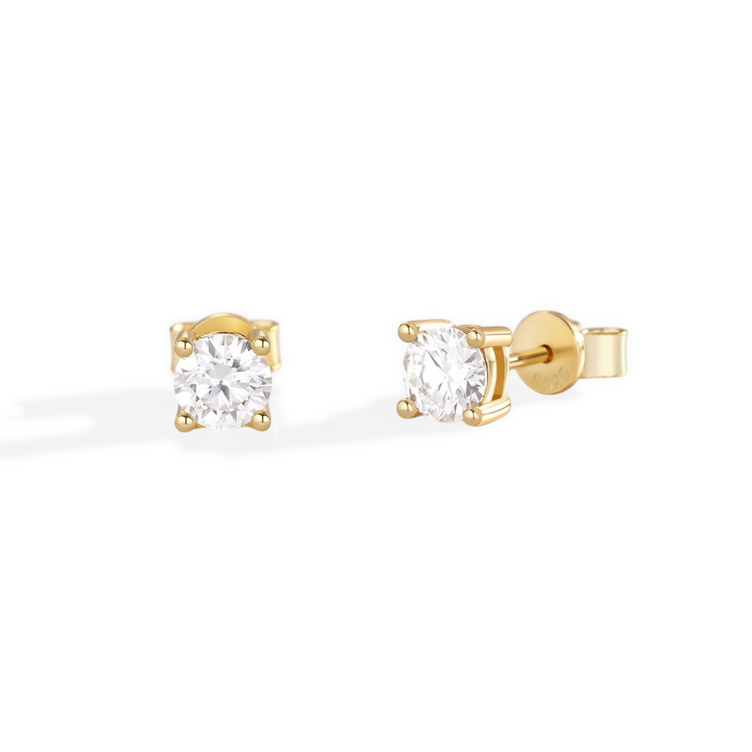 Classic Diamond Stud Earrings in 18-k-gold-over-sterling-silver, 6.5mm, Moissanite Diamond by Seeyoura