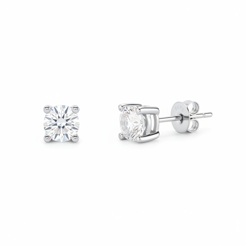 Classic Diamond Stud Earrings in 925-sterling-silver, 6.5mm, Moissanite Diamond by Seeyoura