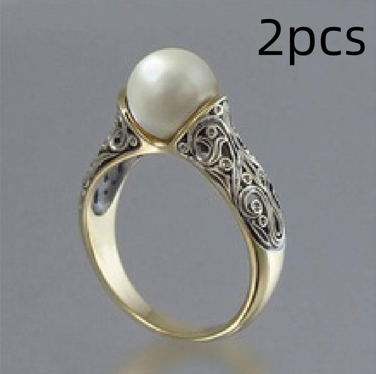 Classic Pearl Ring — Gold in Classic Pearl Ring — Gold, 2PCS by Seeyoura