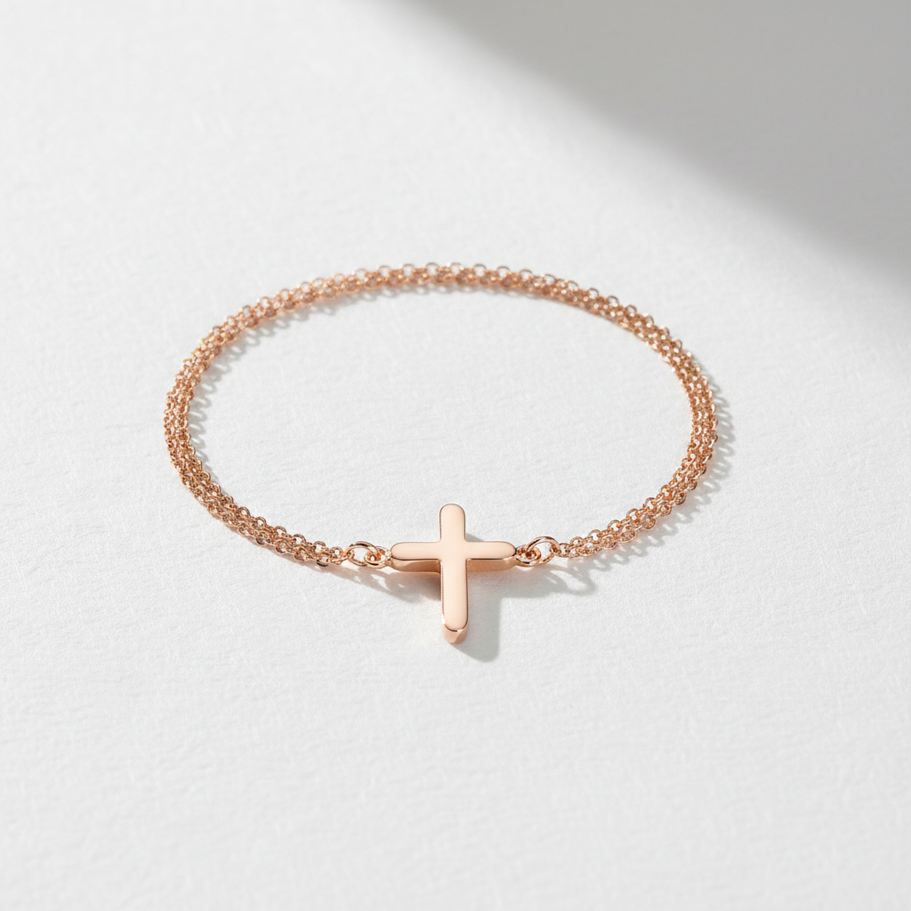Cross Charm Bracelet in 18-k-rose-gold-over-sterling-silver by Seeyoura