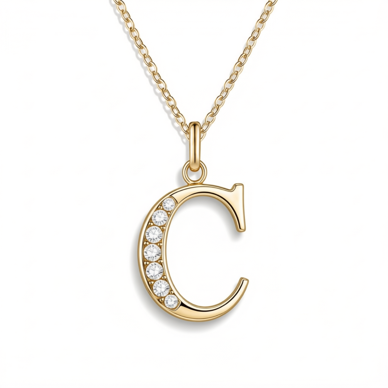 Crystal Accent Letter Satellite Necklace in gold, C by Seeyoura