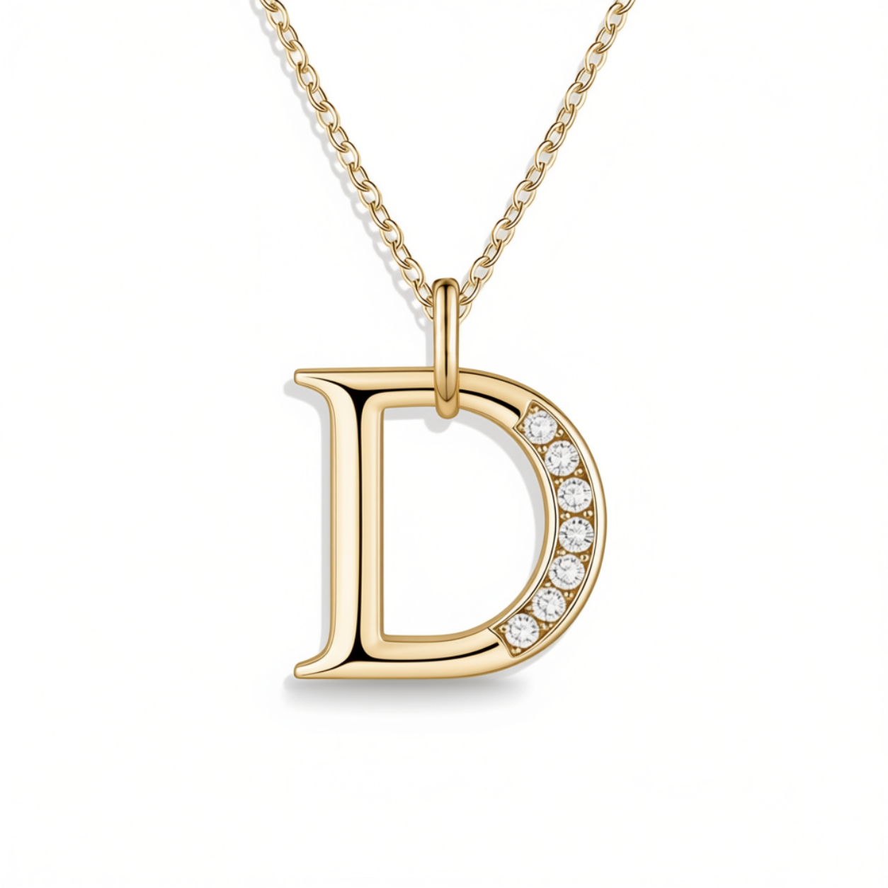 Crystal Accent Letter Satellite Necklace in gold, D by Seeyoura