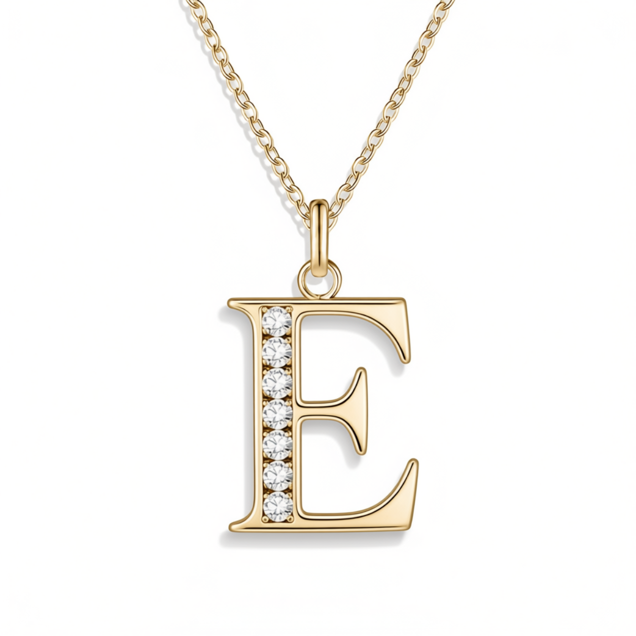 Crystal Accent Letter Satellite Necklace in gold, E by Seeyoura