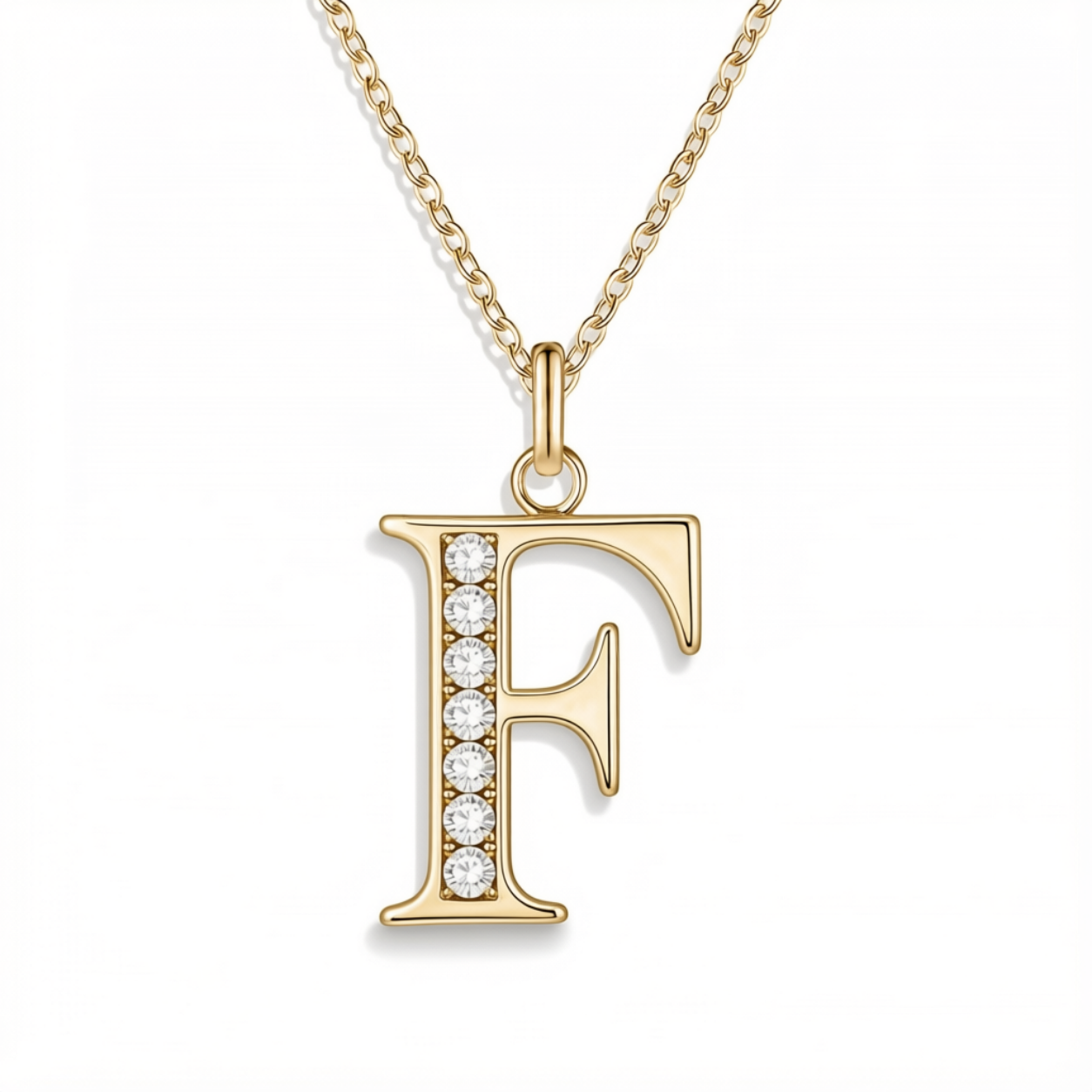 Crystal Accent Letter Satellite Necklace in gold, F by Seeyoura