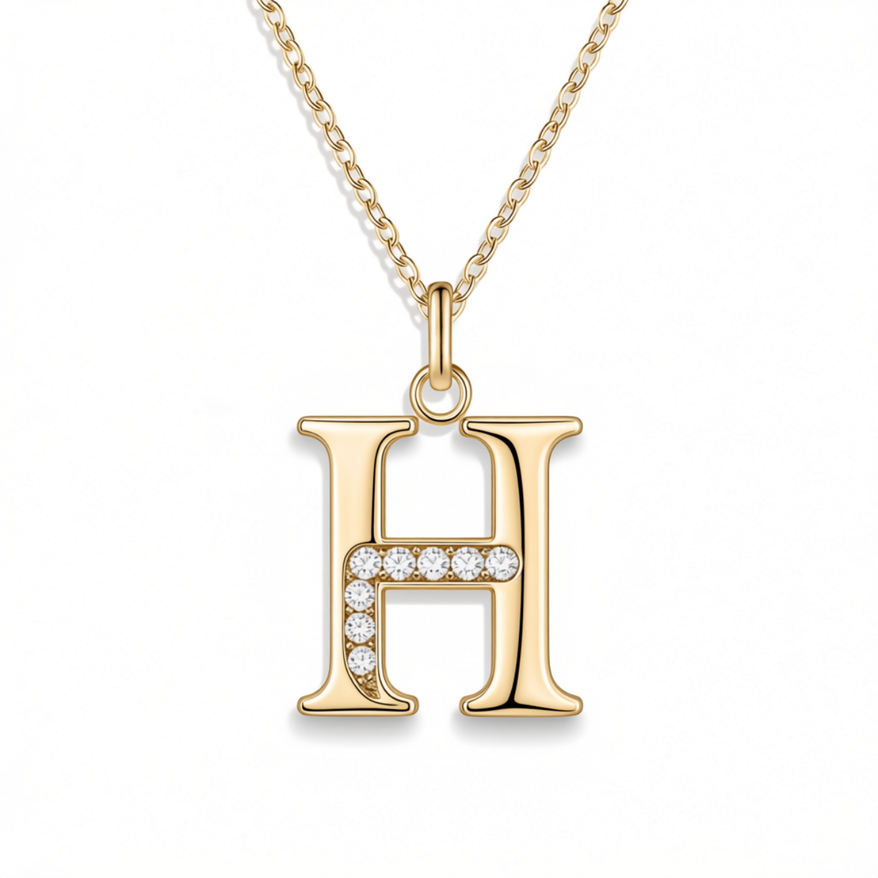 Crystal Accent Letter Satellite Necklace in gold, H by Seeyoura