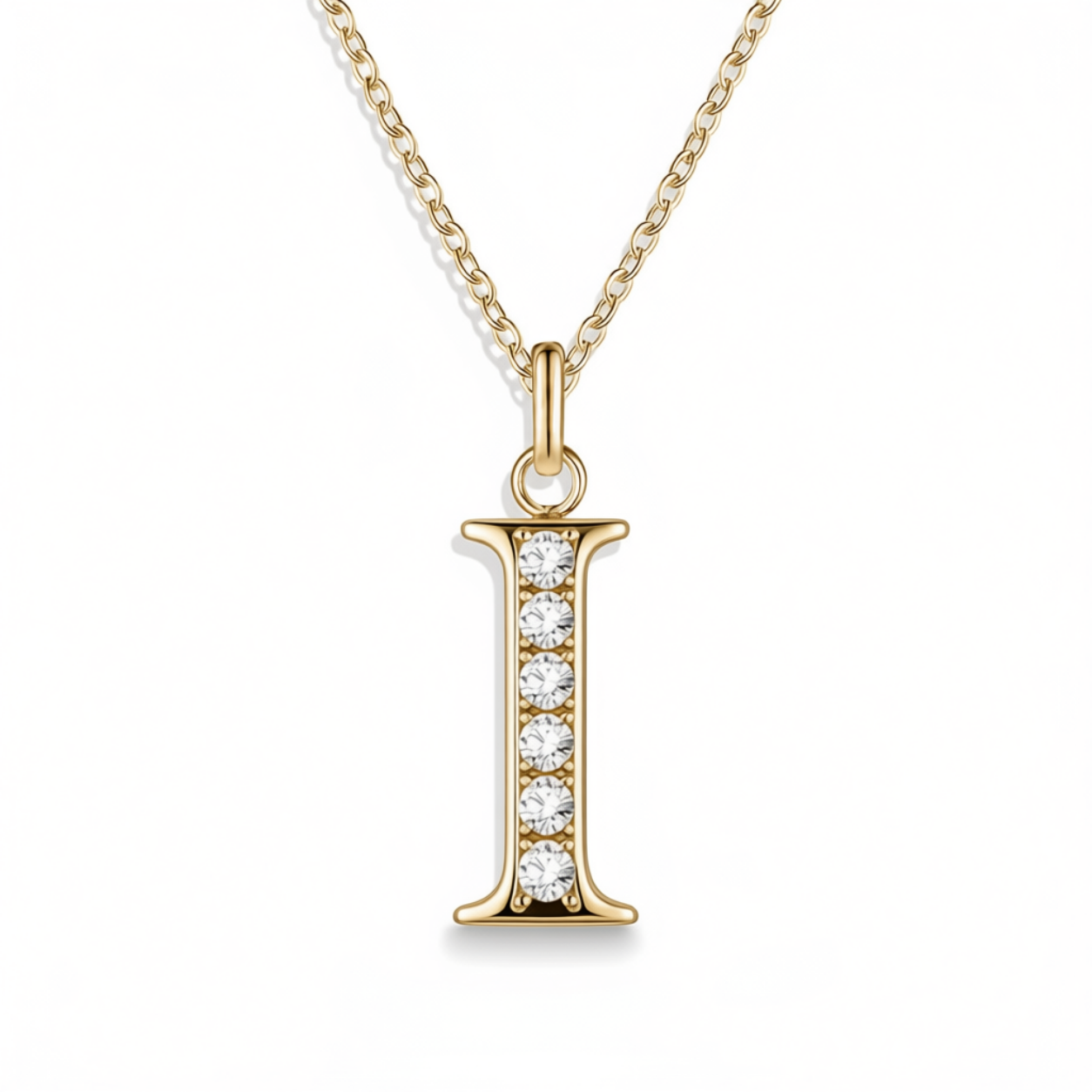 Crystal Accent Letter Satellite Necklace in gold, I by Seeyoura