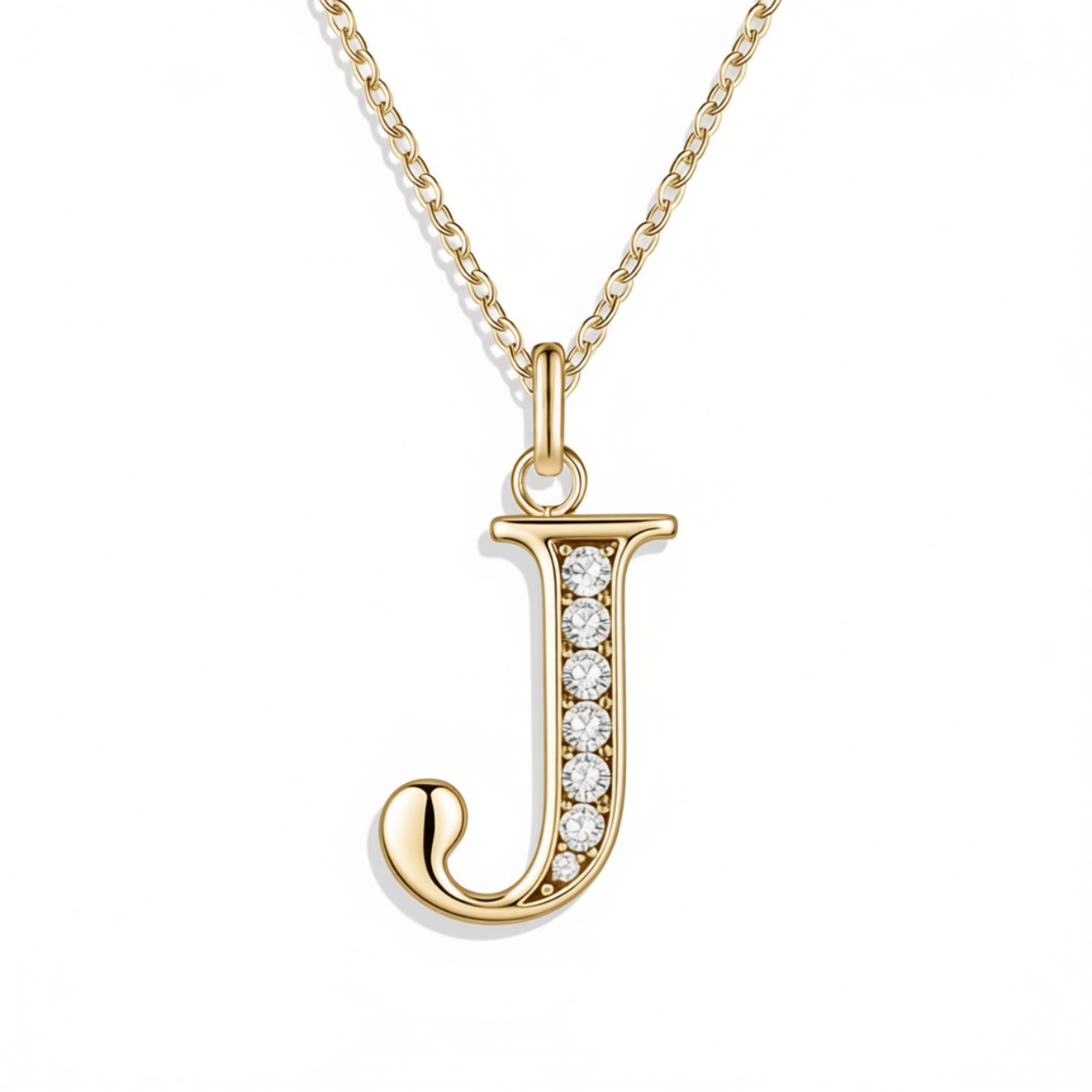 Crystal Accent Letter Satellite Necklace in gold, J by Seeyoura