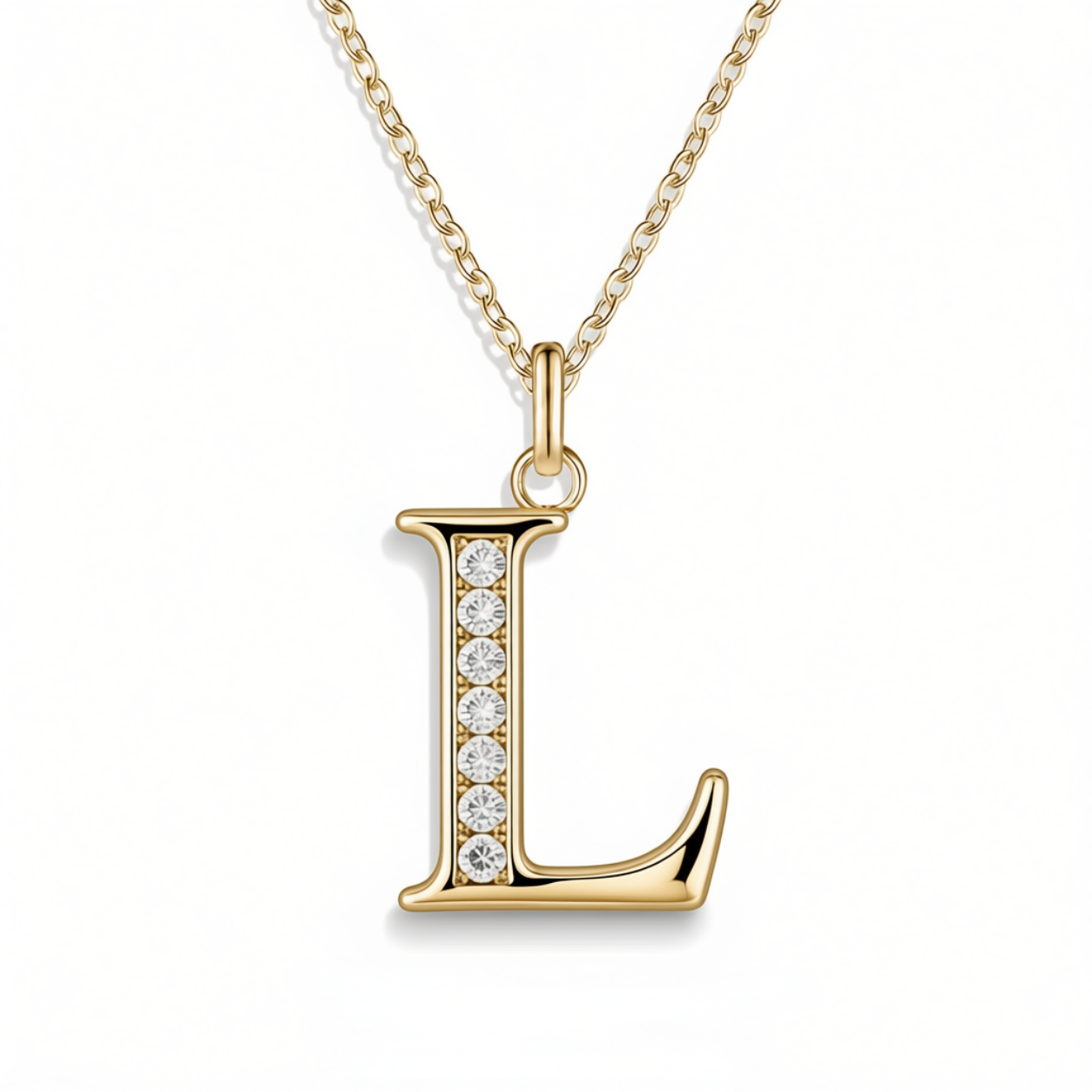 Crystal Accent Letter Satellite Necklace in gold, L by Seeyoura