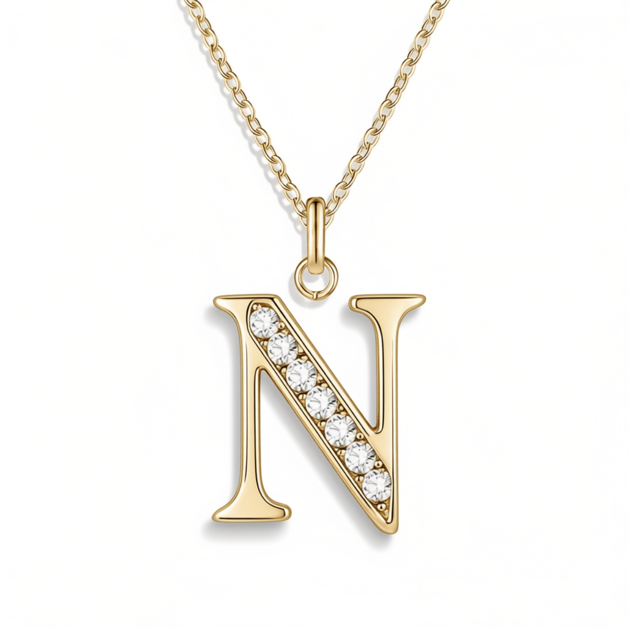 Crystal Accent Letter Satellite Necklace in gold, N by Seeyoura